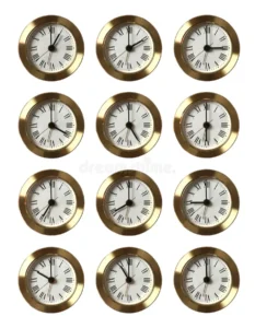 12 clocks showing different time 6758528
