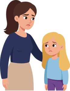 a concerned mother comforting her upset daughter in a flat digital illustration conveying warmth and empathy art vector