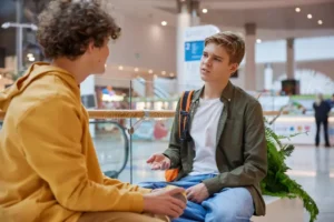 best friends communication leisure activity excited teenage boys sharing news enjoying time together spending 377909601