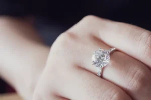 engagement diamond ring woman finger closeup 127439921