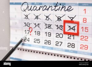 the pen indicates monday on the calendar with a question mark previous weeks are crossed out due to quarantine 2DB8G0P