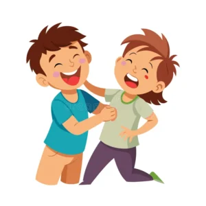 two cartoon kids playing laughing teasing each other capturing joy carefree spirit childhood friendship friends fun 376265269