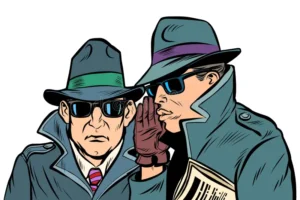 two secret agents whispering 135133752