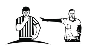 whistling soccer referee showing stopping hand during match sport football arbitrator whistle icon soccer judge football coach police blow vector
