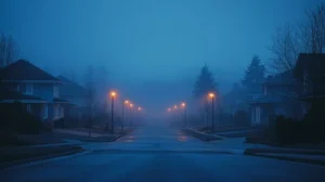 foggy evening street stockcake