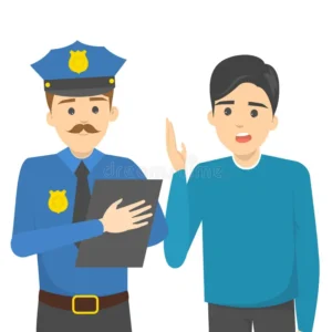 man talking to police officer male character uniform writing clipboard professional occupation isolated vector 157083642