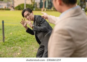 nervous nerdy asian man cowers 260nw 2306861259