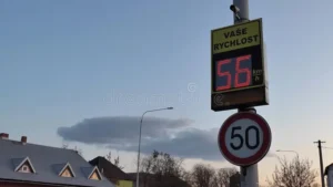speed radar camera showing current velocity driving car your speed text czech language speed radar 174367368